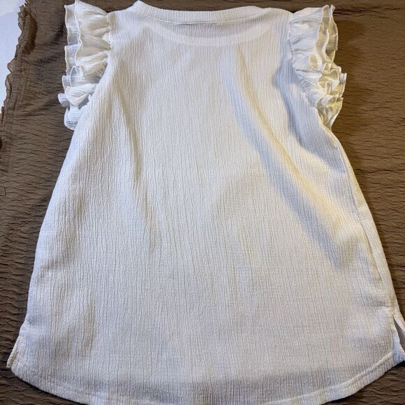 Anthropologie THML Women’s White Joselyn Top Small Ruffle Cap Sleeves Stretch - Picture 12 of 14